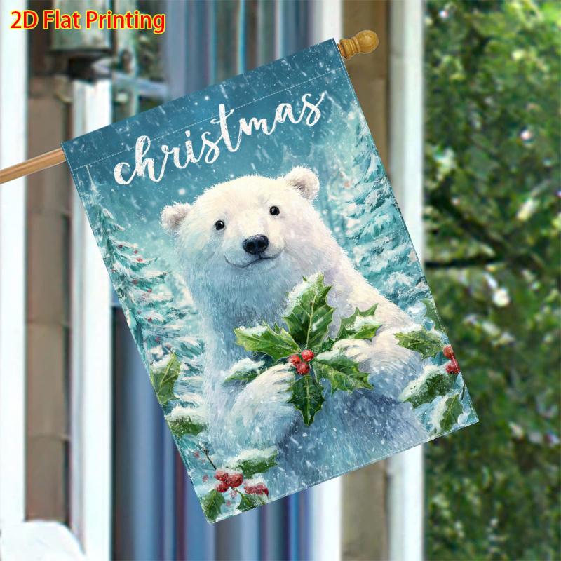 1pc a Double-Sided Garden Flag Featuring Winter Christmas Themes with Polar Bears And Holly, Measuring Suitable for Outdoor And Lawn Decoration, Flag