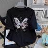 Butterfly Printed Cotton Short-sleeved T-shirt Women's Summer New Design Sense Fashionable Versatile Large-size Half-sleeved Top