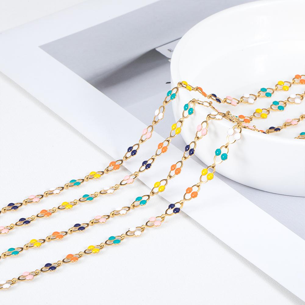 1Meter Colorful Enamel Heart Leaf Bead Chain Stainless Steel Gold Color Chain for DIY Clothing Jewelry Making Necklace Bracelet