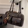 1Pcs Women's Shoulder Bag Retro Solid Color Leather Handbag With Multiple Pockets Large Capacity Comes With Detachable Accessory