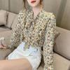Women's Fashion Casual Spring Fall Flower Pattern Print Long Sleeve V-Neck Blouses Shirts