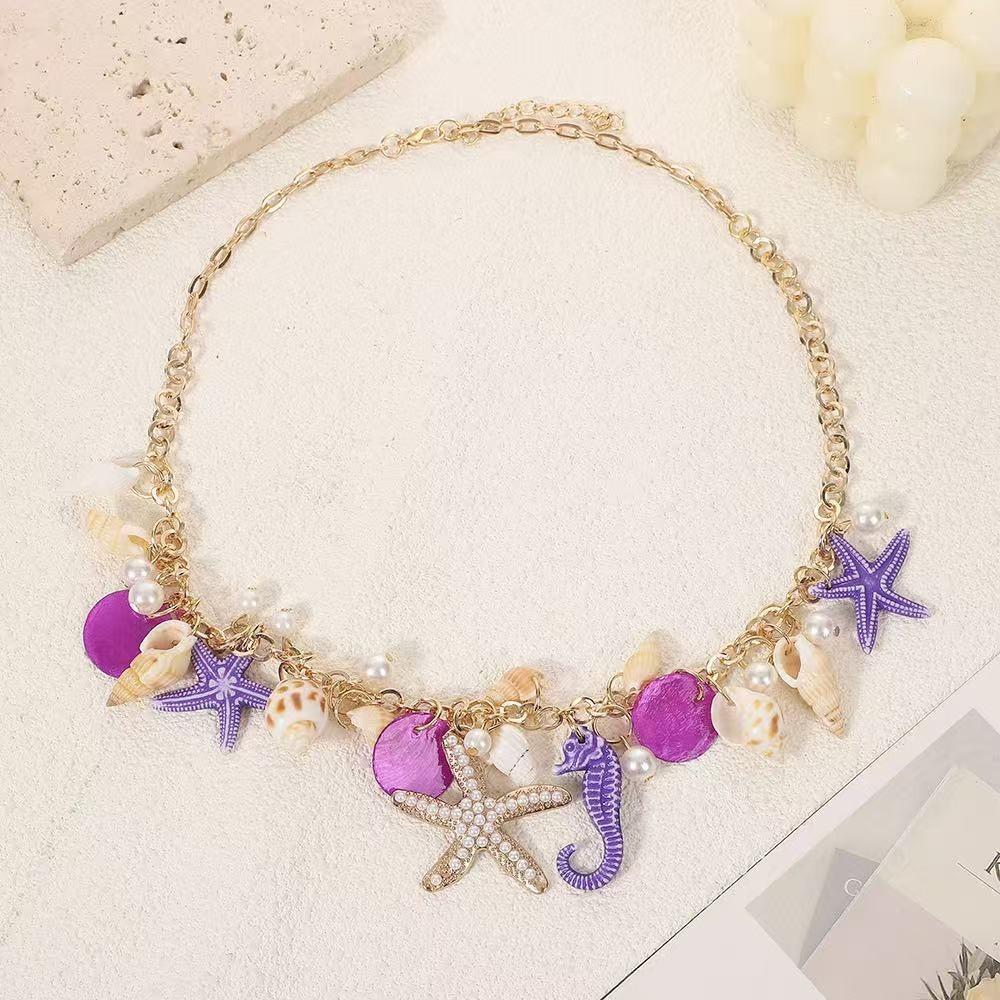 Gold Color Chain Ocean Theme Necklace Shell Women Necklace Seahorse Starfish Pendant Gift Party
