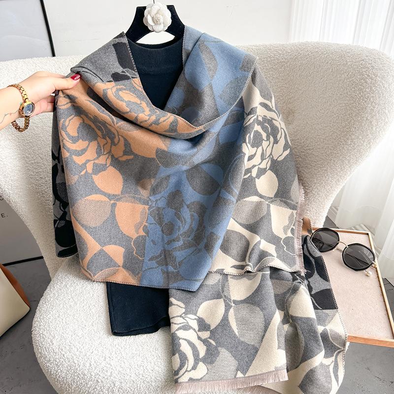 

Splicing large flower imitation cashmere scarf women s fashion warm versatile scarf autumn and winter thickened high-end drape 196