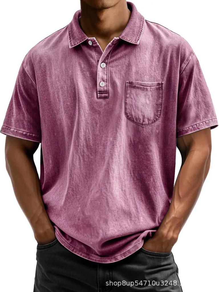 Men's Pure Cotton Casual Button-Down Polo Shirt (Short-Sleeve, Versatile)