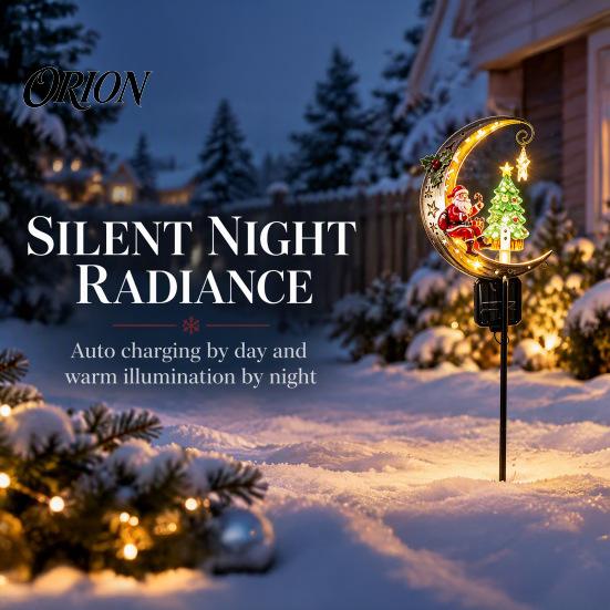 Christmas Gifts for Outdoor Spaces Santa Claus Moon Decorative Stake, Solar Powered LED Garden Waterproof Iron Stakes Light, Metal Stake Decor