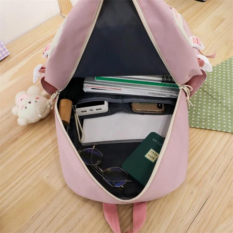 5 Pcs/Set Teen Schoolbag for Girls Boys Large Capacity Student Backpack with Keychain