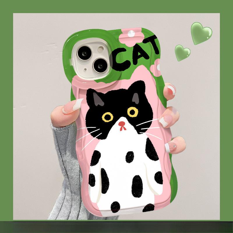 Aplicabil Pentru Apple 15 Husă Transparentă de Telefon Mobil IPhone 14 Pisică Drăguță cu Ochi Mari 13 Lateral Ondulat Suport Dublu Invizibil Xs