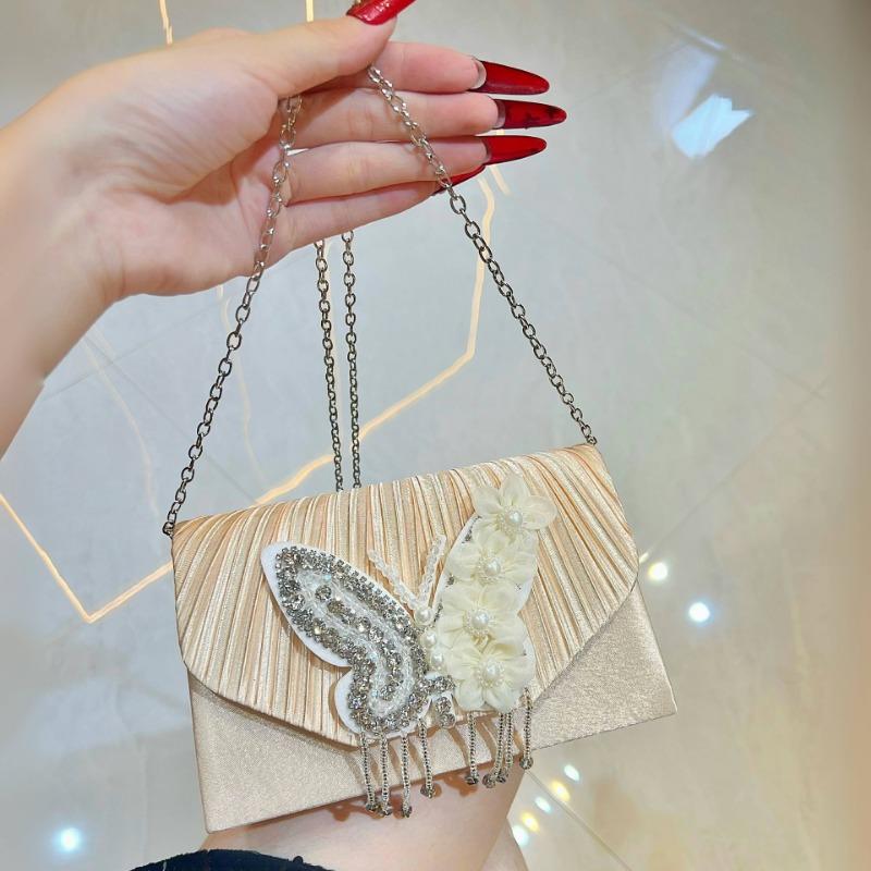 

Niche Design Banquet Clutch Bag Women s Pleated Rhinestone Inlaid Dinner Bag Crossbody Bag абрикосовий