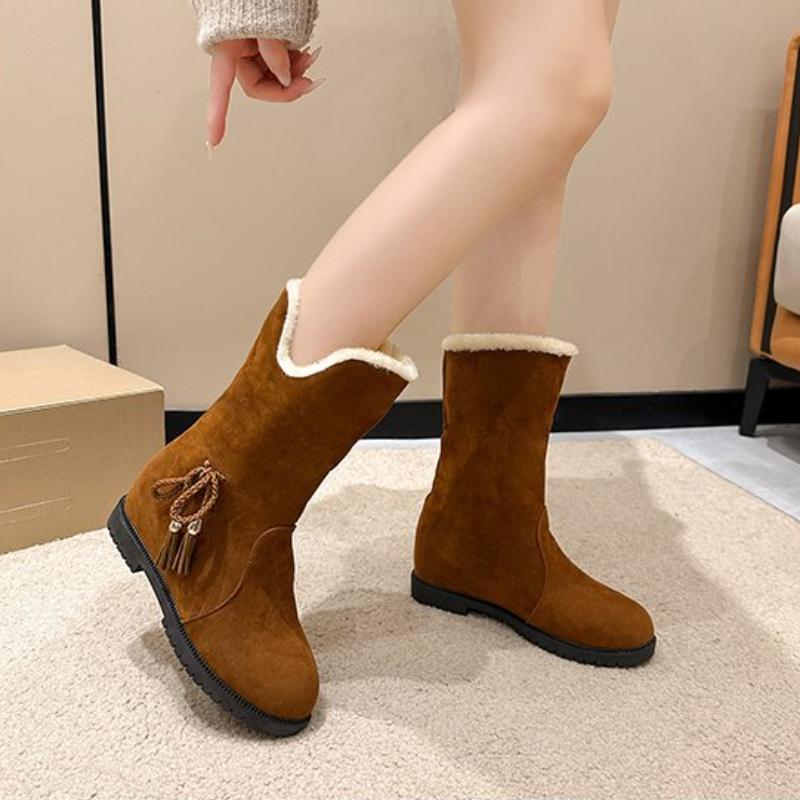 European and American Suede Snow Boots 2024 Winter New Plush and Warm Flat Bottomed Women's Cotton Boots Zapatos De Mujer Trafza