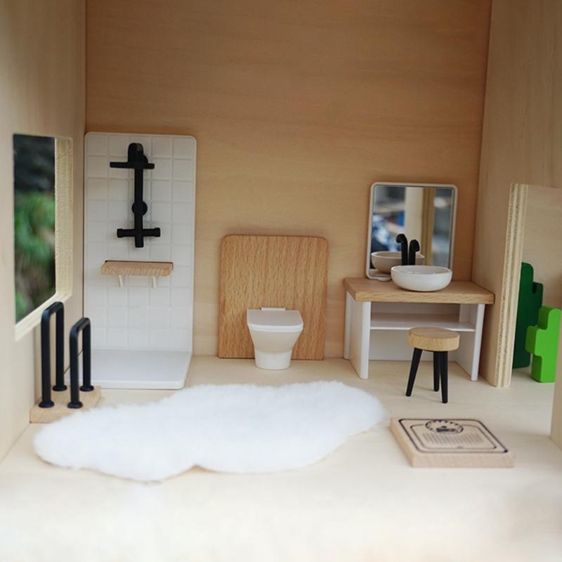 Realistic Bathroom Set Includes Sink Toilet Bathtub And Faucet Figure For 1:12 Doll House Decoration Kids Pretend Play