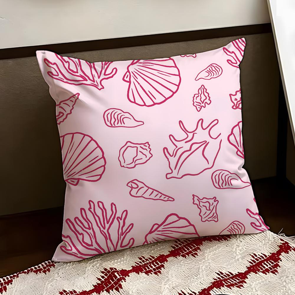Coral Seashell Pattern Cushion Cover Reversible Soft Durable Pillow Cover Home Car MultiScene Use for Daily Comfort
