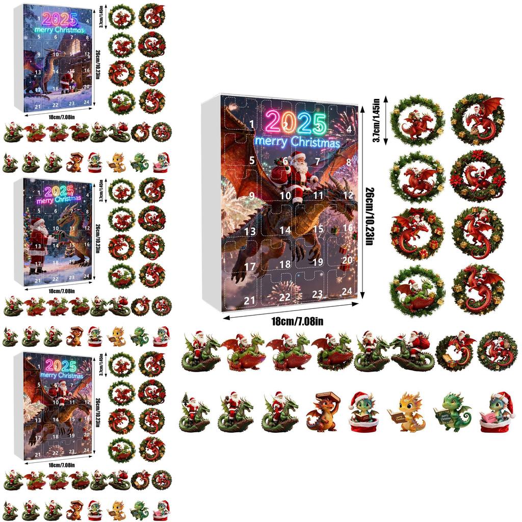 Christmas Countdown Advent Calendar With Santa Claus Dragon Acrylic Ornaments For Holiday Decor