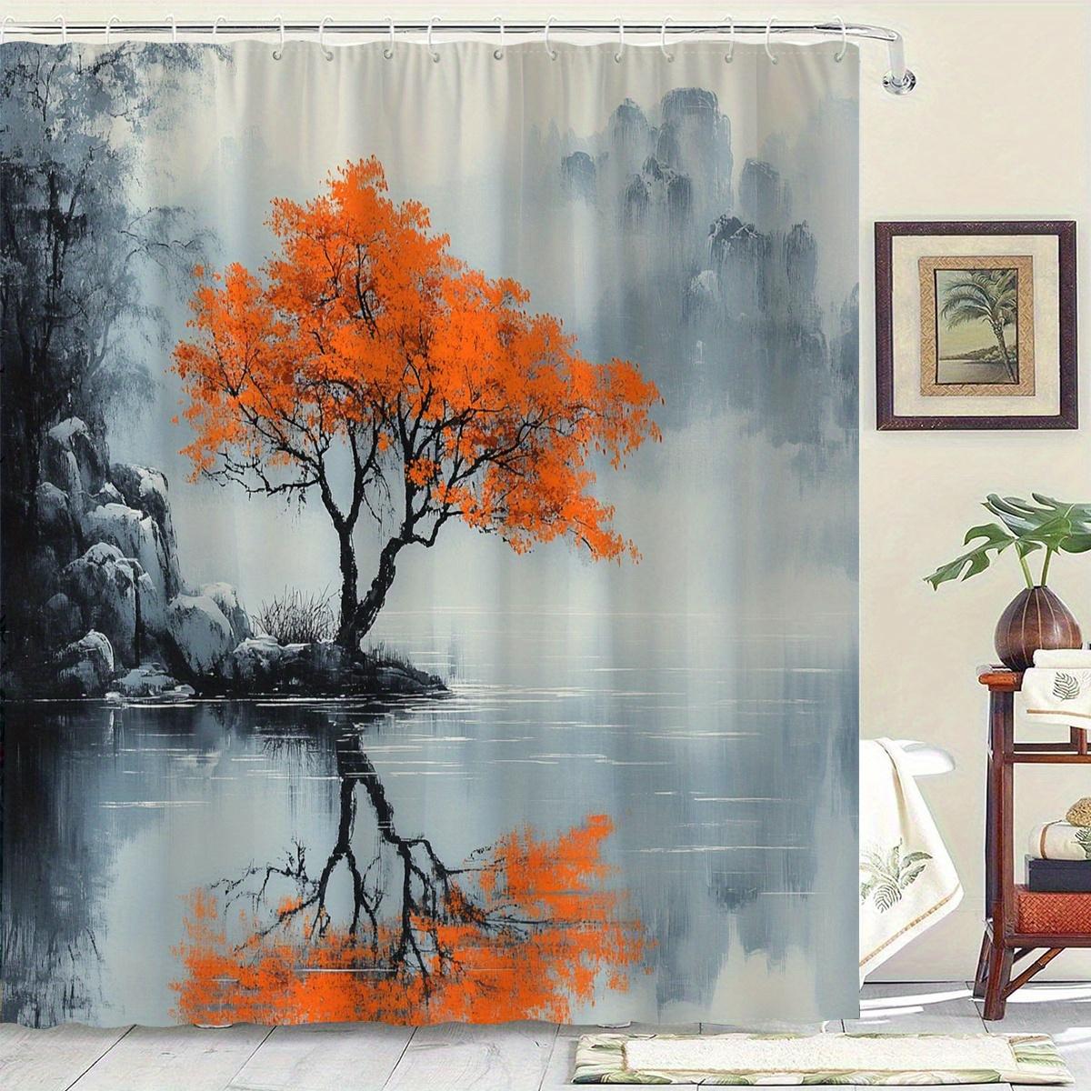 

1Pc Exquisite Misty Lake Themed Digital Printed Shower Curtain, Made Of Polyester Fabric With Hooks, Bathroom Accessories, Suita W60H190(CM)-1 Pcs