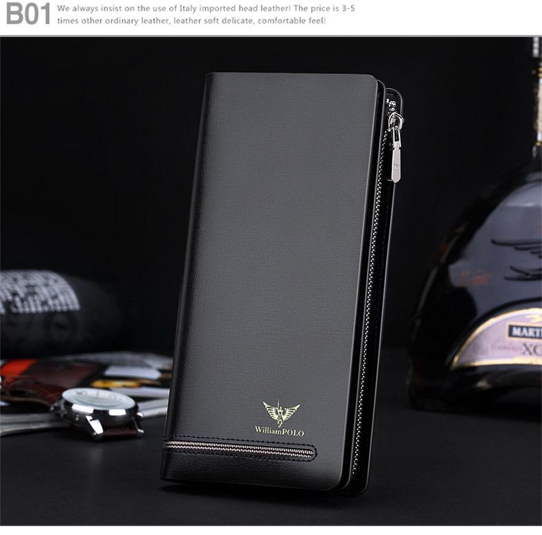 King Paul Herren Echtes Leder Diebstahlsichere Lange Reißverschlussbrieftasche