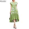 ZANZEA Women Casual Round Neck Loose Casual Sleeveless Print Dress
