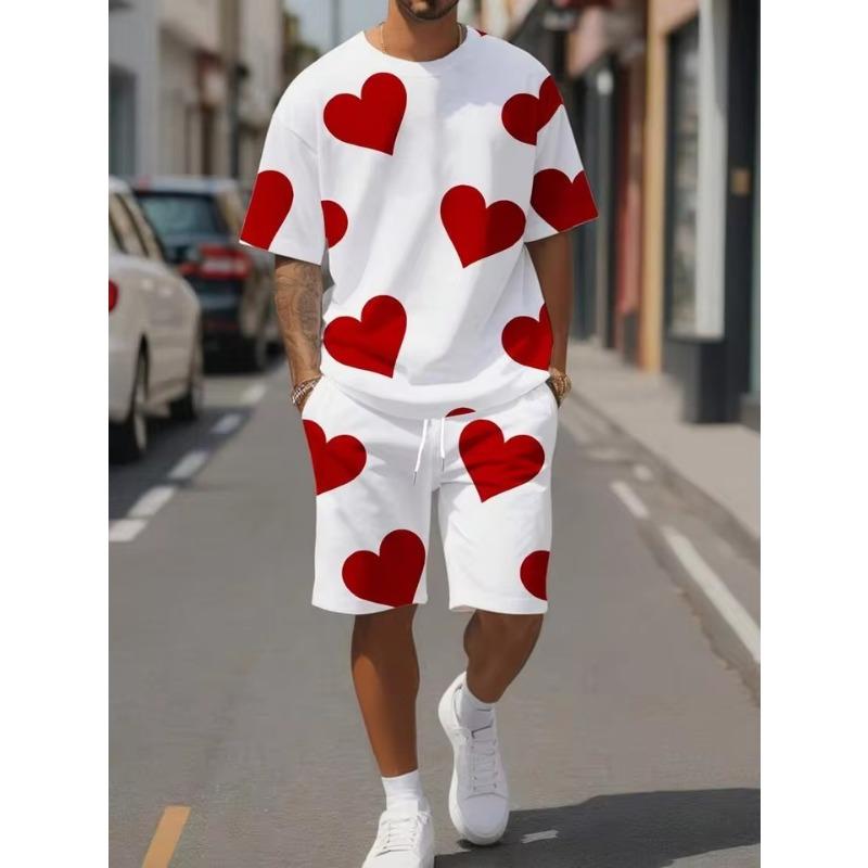 Men's Flower 3D Print Crew Neck Short Sleeve T-Shirt & Shorts Set Round Neck Gradient Short Sleeved Women's T-shirt Shorts Set