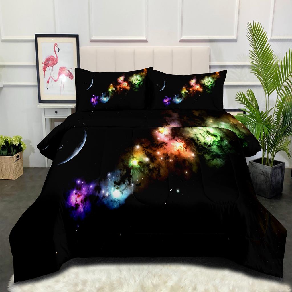 Astronaut Planet Galaxy Fat Quilt Bedding Starry Sky Home Textiles Printed Duvet Cover Three-piece Set