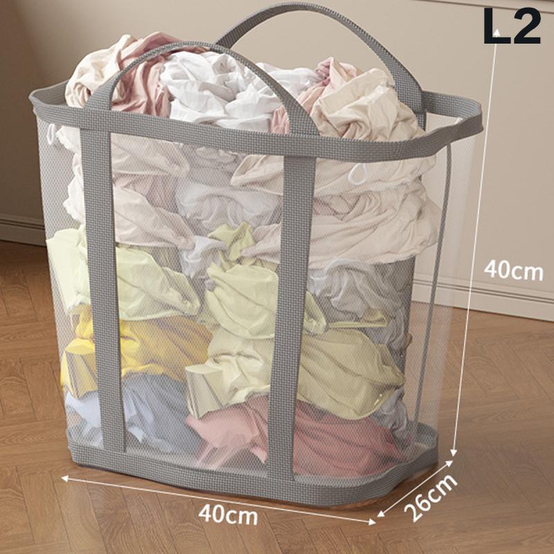 Nylon Mesh Laundry Basket With Handle Breathable Folding Portable Dirty Clothes Organizer Bags Large Capacity Toys Storage Bag