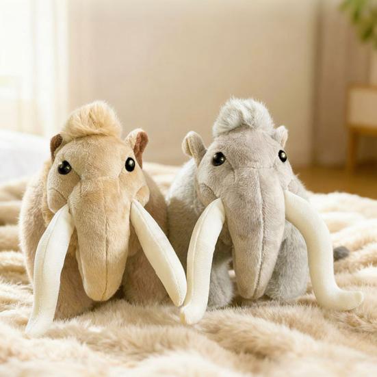 Plyšový mamut Realistické chlupaté plyšové zvíře s dlouhými kly Roztomilá ošklivě roztomilá sloní panenka pro děti Dekorace na stůl a dárek