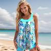 Traje de baño Tankini de 2 piezas para mujer, estampado azul de árbol de coco, trajes de baño de vacaciones