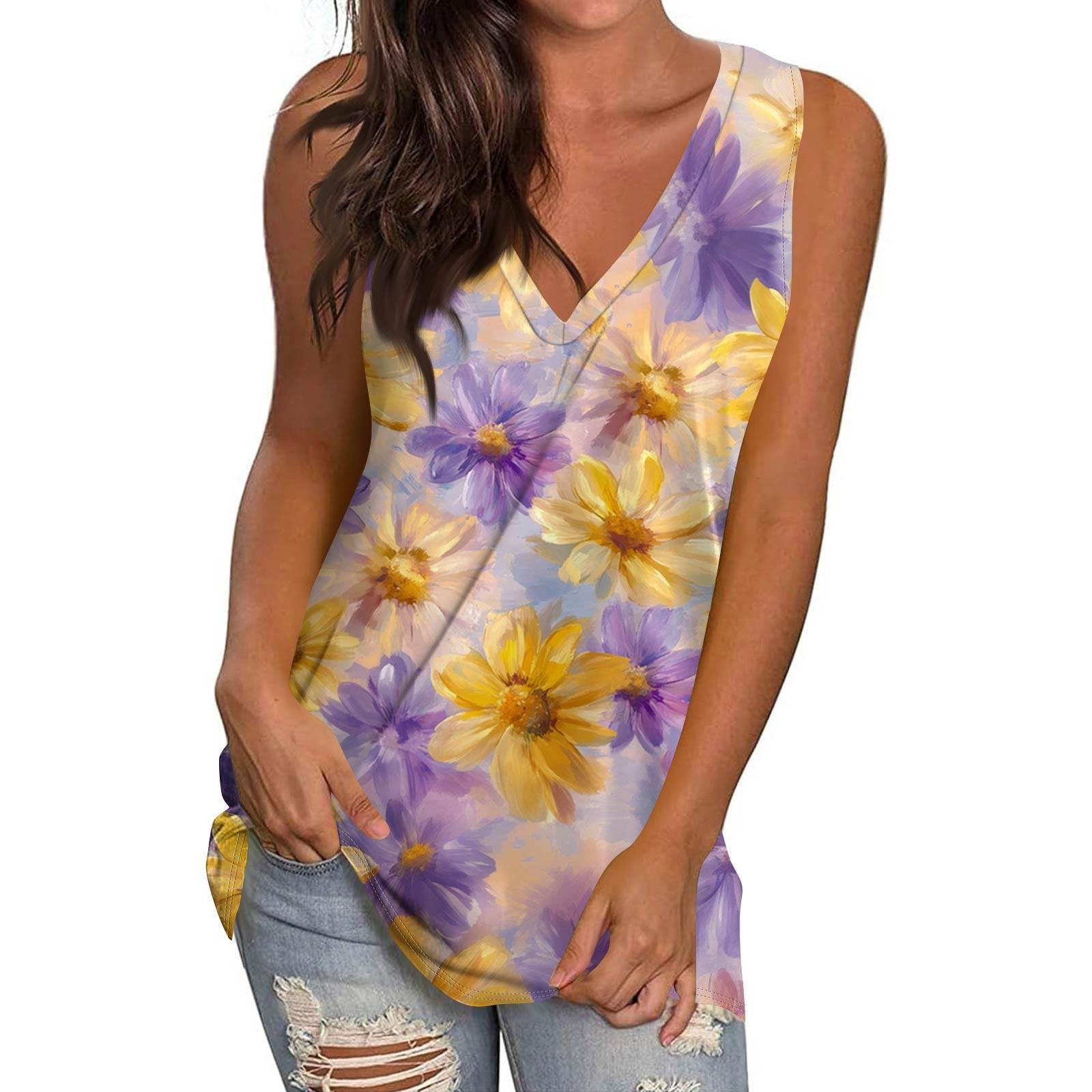 

Жіночий повсякденний модний топ-пуловер без рукавів з V-подібним вирізом, друкована жилетка, футболка M