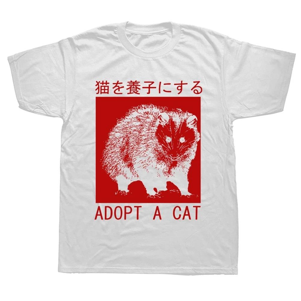 Adopt A Cat Opossum Japanese T Shirts Graphic Cotton Streetwear Short Sleeve Birthday Gifts Summer Style T-shirt Mens Clothing