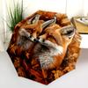 0106 Leaf Fox  Pattern, Automatic Folding Umbrella, Portable and Foldable Design, 8 Ribs, a Christmas or Birthday Gift.
