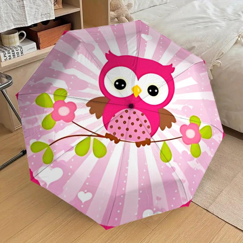 

1pc Pink Owl Decor Fashionable Automatic Opening/Closing Folding Umbrella with 8 Iron Bones, Plastic Handle yy251015044