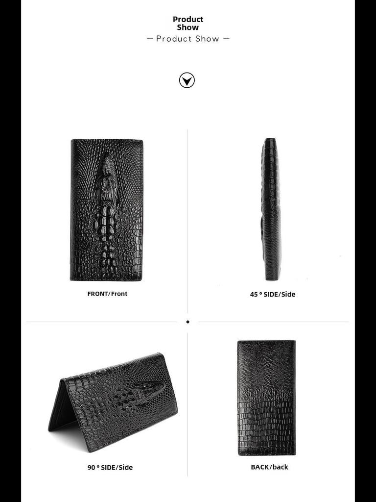 Men's Crocodile Pattern Long Wallet for US Dollar Bills, Customizable for Business Use