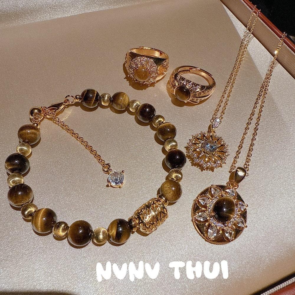 Jewelry, Heavy Industry Tiger'S Eye Stone Transfer Bead Bracelet, Maillard Diamond-Plated Tiger'S Eye Stone Sunflower Necklace Set