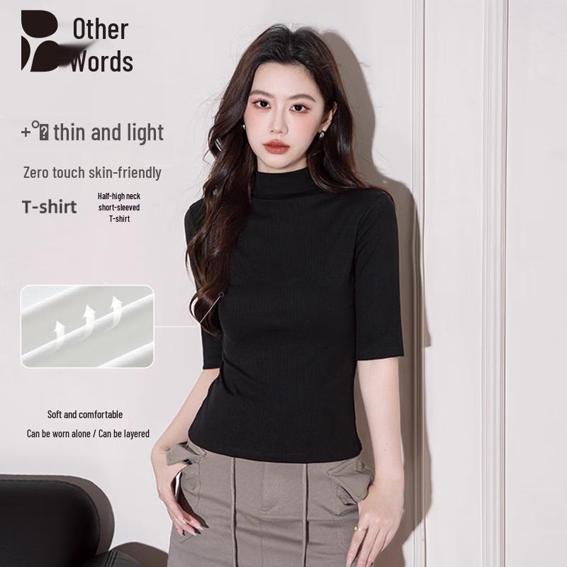 Beiyu Women s Mock Neck Half-Sleeve T-Shirt M