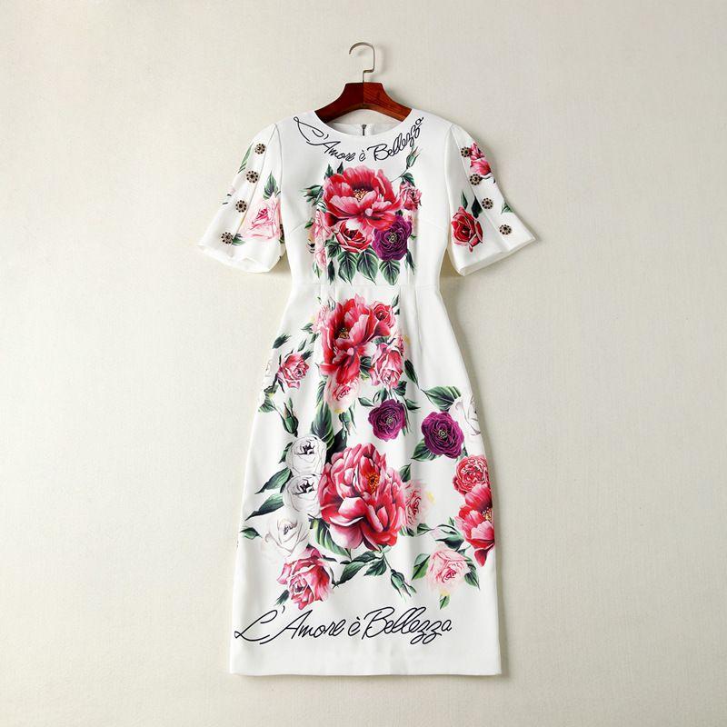 

Women s European and American Catwalk Slim-Fit Printed round Neck Dress Picture Color S