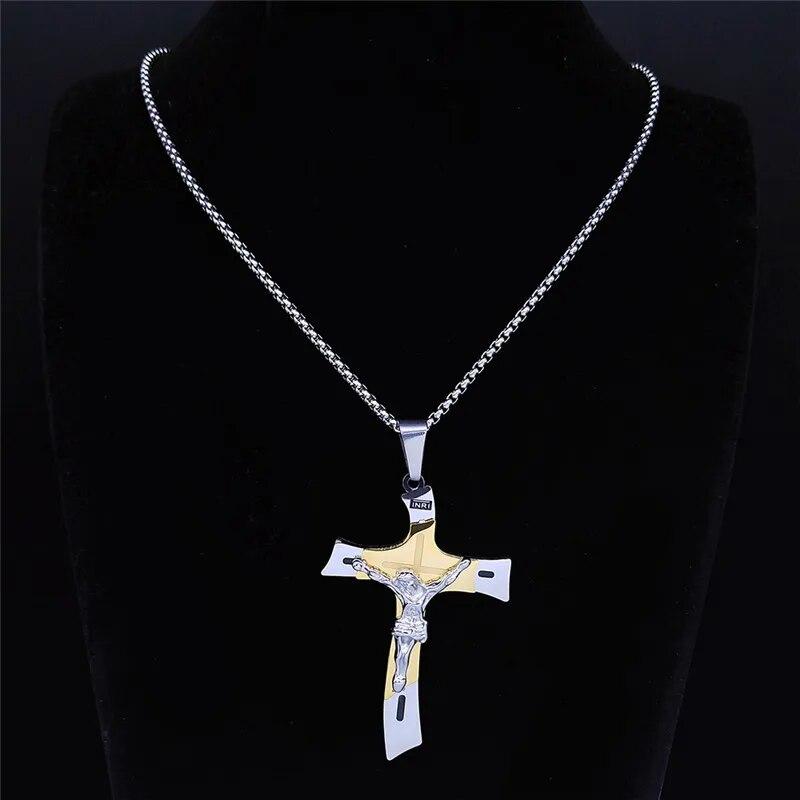 Crucifix Crucifix Crucifix din oțel inoxidabil Colier cu pandantiv cu mai multe straturi Colier de culoare aur argint pentru bărbați Bijuterii collier homme NXH43S02