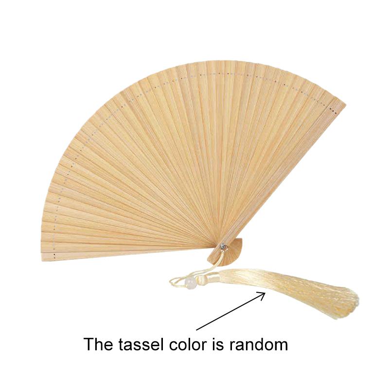 1Pc Folding Fan Handmade With Tassels Handcraft New Year's Gift Vintage Bamboo Chinese Style Solid Color