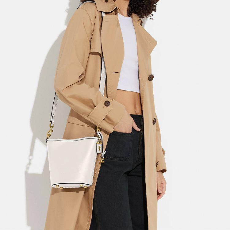 New COACH Cow Leather Bucket Bag Handbag Shoulder Bag Crossbody Bag Mini Women's White CJ827-B4HA