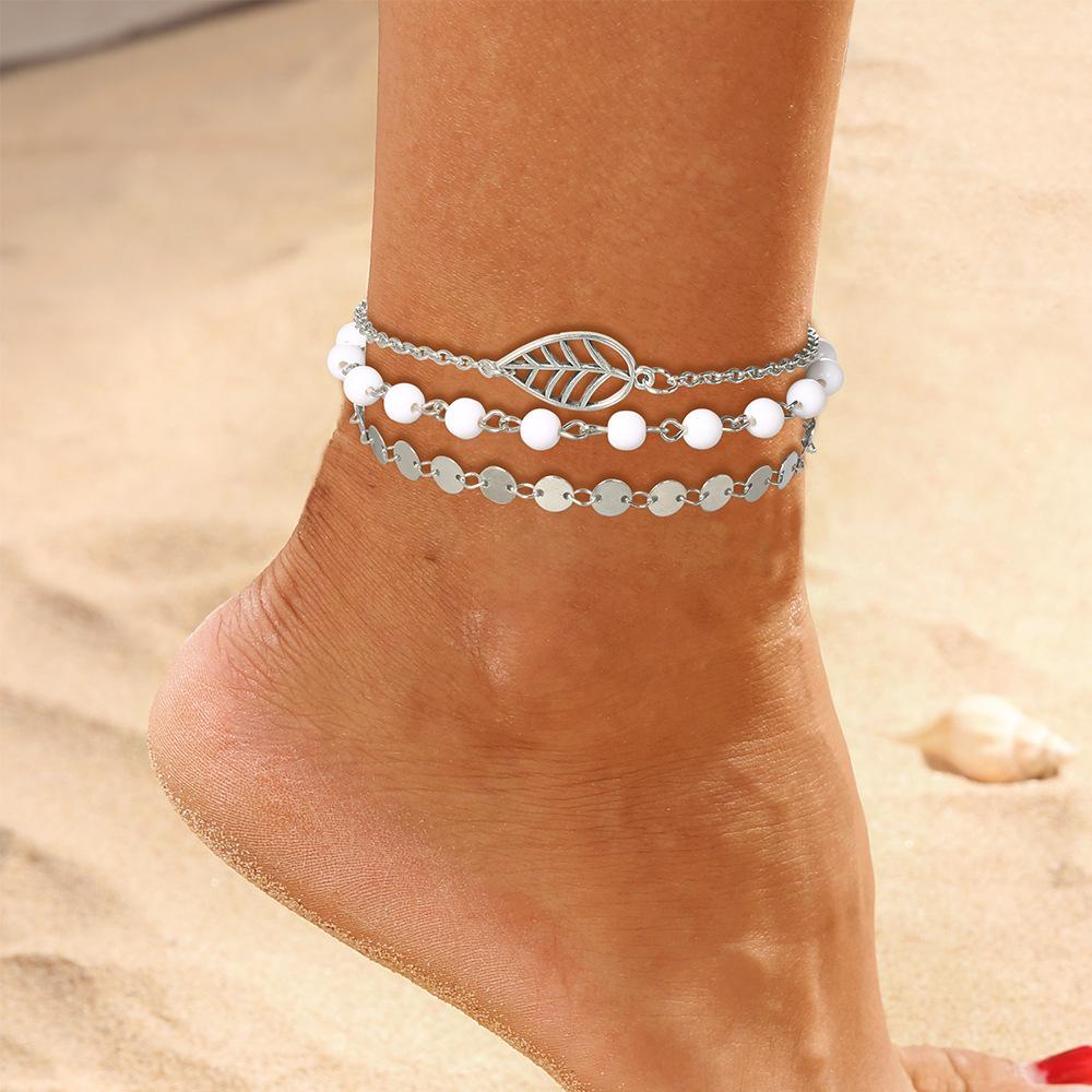 New, Fashionable Summer Beach Wind, Disc Leaves, Multi-Layer Anklets, Anklets