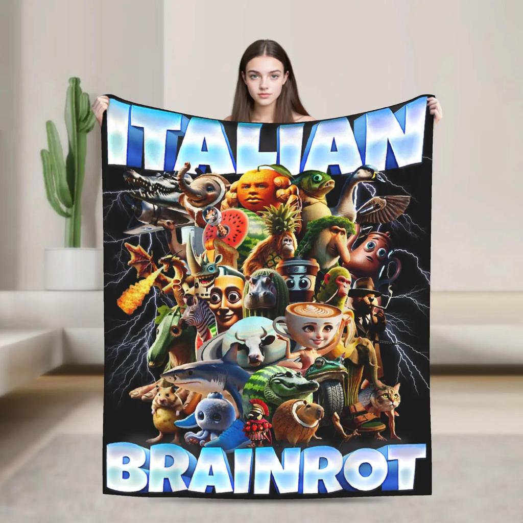 Tralaleritos Funny Italian Brainrot Meme Retro Sunset Blanket Warm Soft Throw for Couch Chair Sofa Bed Kids Autumn Decor