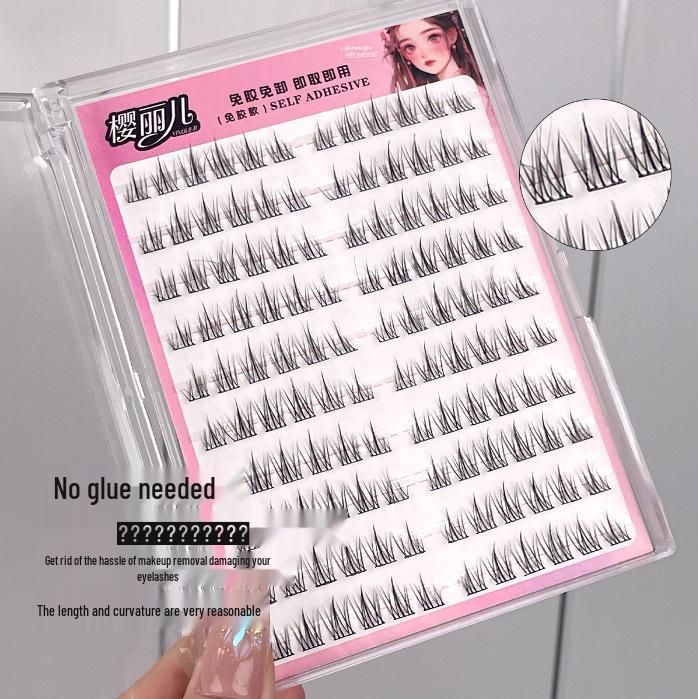 Ying Lier Natural Cluster Fox-Eye Eyelashes - Beginner-Friendly and Glue-Free