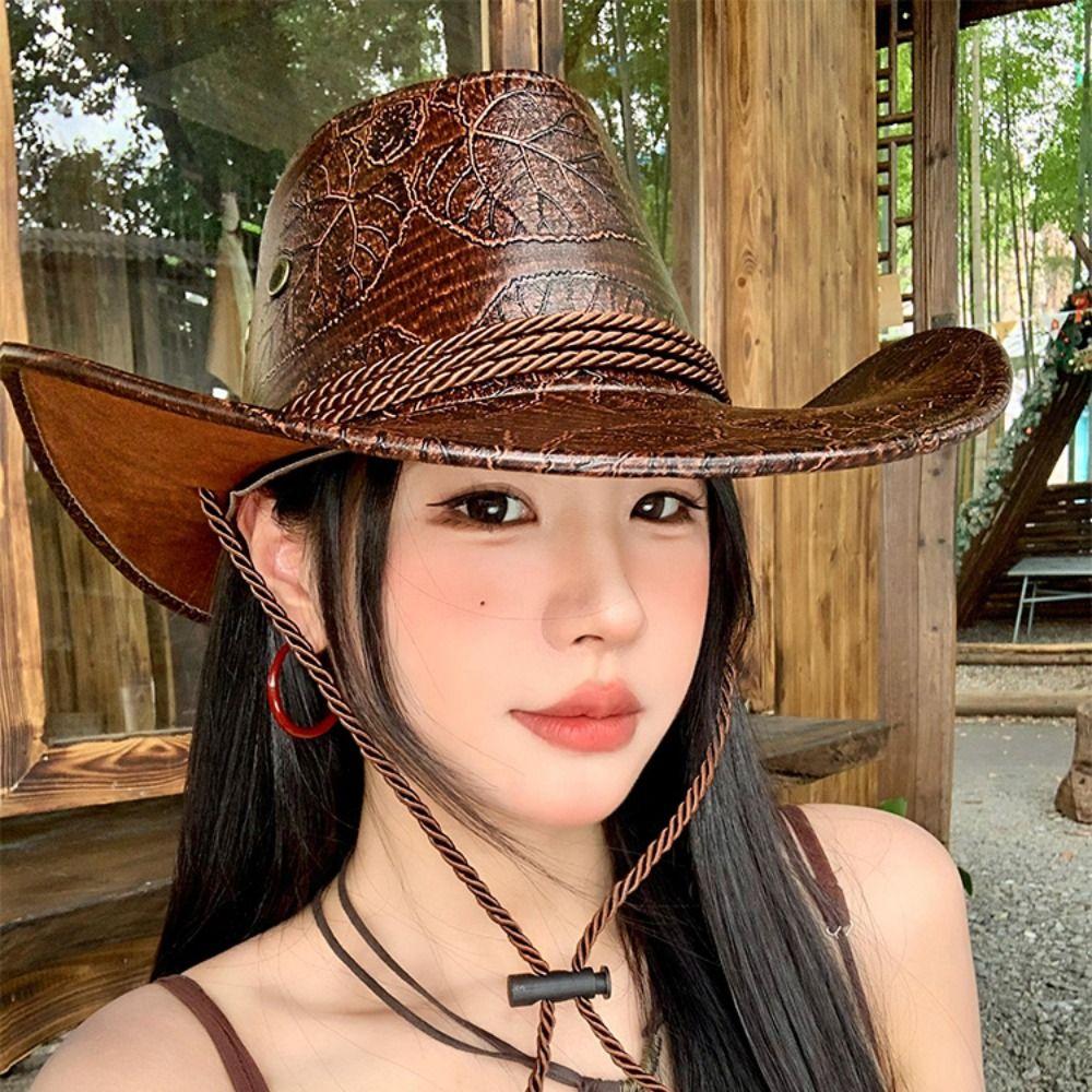 Wide Brim Western Cowboy Hat Ethnic Style Visor Cap Gentleman Knight Hat  Cycling