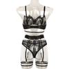 TOOXIKA Women's Lace Sexy Lingerie Sexy Perspective Mesh Temptation With Leg Ring Four-piece Set