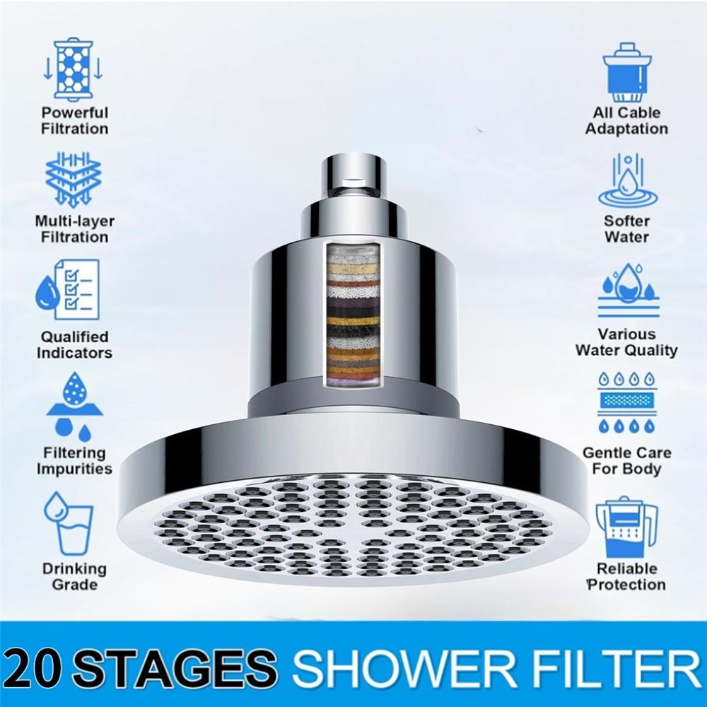 Hard Water Filtered Shower Head, 20-stage Shower Filter, High-pressure Rain Shower, Soft Water Shower Head, Reduces Dry and Itchy Skin and Hair