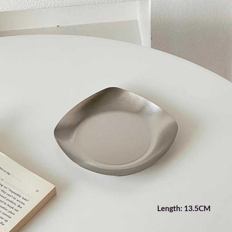 Retro Stainless Steel Cake Tray Square Luxury Dessert Plate Photo Props Minimalist Serving Tray Home Decoration