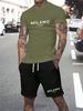 Herren Unifarben Buchstabendruck Sport T-Shirt Shorts Set Sommer Herren Kurzarm Oberteil Kordelzug Shorts 2-teiliges Set Übergröße 6XL