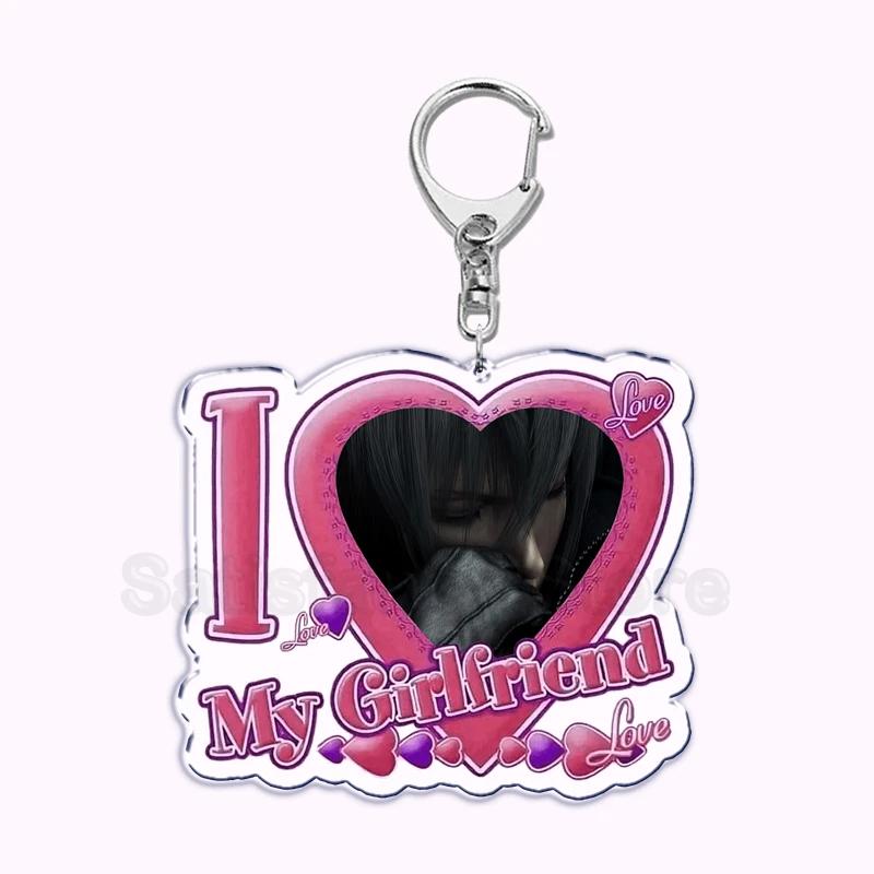 Pfp Sephiroth Acrylic KeyChain Pendant Key Ring I Love My Boyfriend Girlfriend Pink Heart Keyring for Bag Pendant Jewelry Gifts