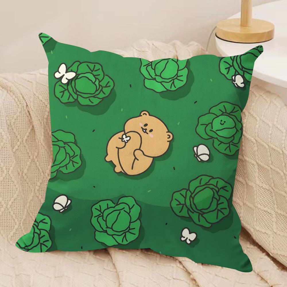 Cute Bear Cushion Cover Soft Plush Fabric DoubleSided Printed Sofa Cushion Cover for All Seasons Home Decor Gift