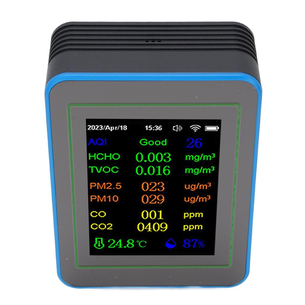 Quality Meter 12 In 1 WiFi CO2 TVOC HCHO Temp Humid Smart Detect Indoor Battery Powered with Time Display