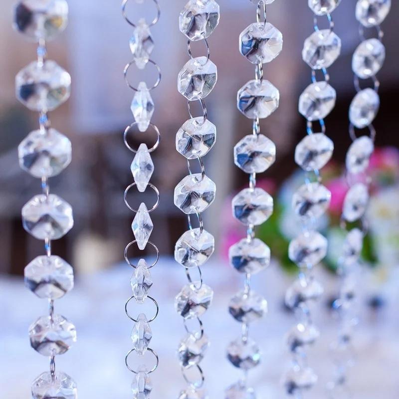 1 metr Kreativní akrylové průhledné křišťálové korálky Diamantová girlanda Závěsné korálky Svatební dekorace