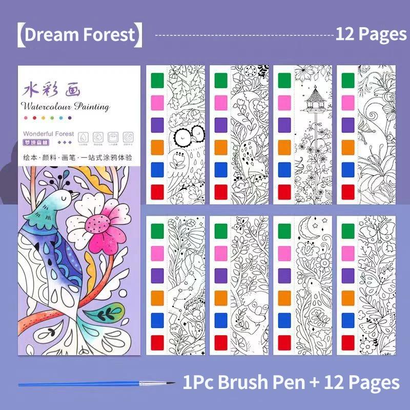 Portable Kids Watercolor Painting Book Paint With Water Gouache Graffiti Picture Coloring Books Brush Set Drawing Kids Toys Gift