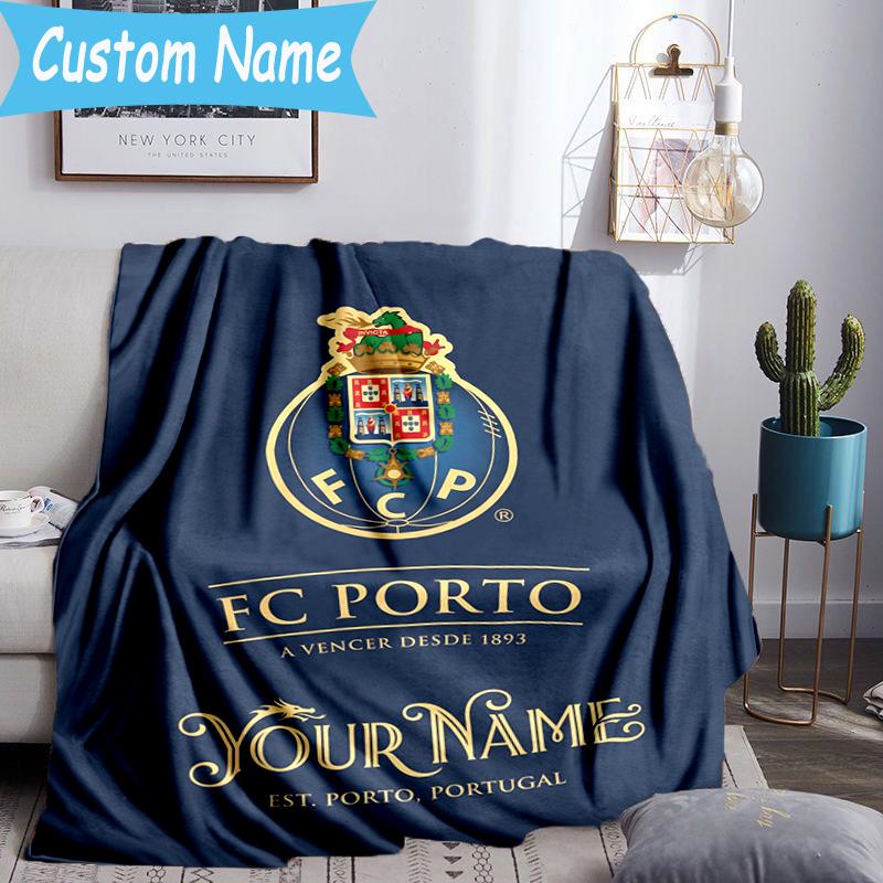Custom Name FC Porto Emblem Design. Flannel Blanket, Use for Birthday/Holiday Gift, Soft Blanket for Sofa/Bed/Camping/Office, Home Decor