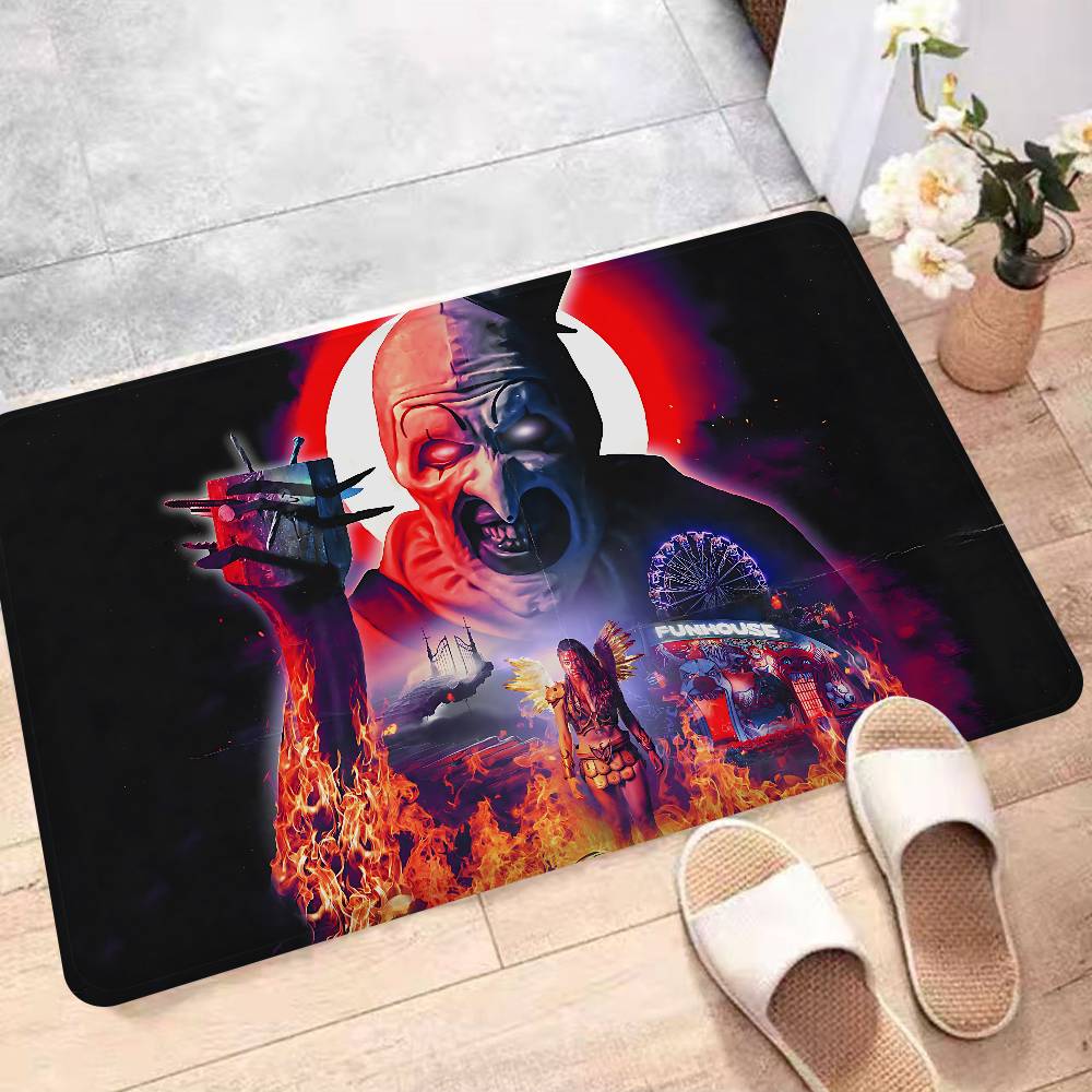 T-Terrifier 3 Clown d'Horreur Film Paillasson d'Entrée Lavable Antidérapant Tapis pour Salon Canapé Fauteuils Espace Cuisine Paillasson d'Accueil